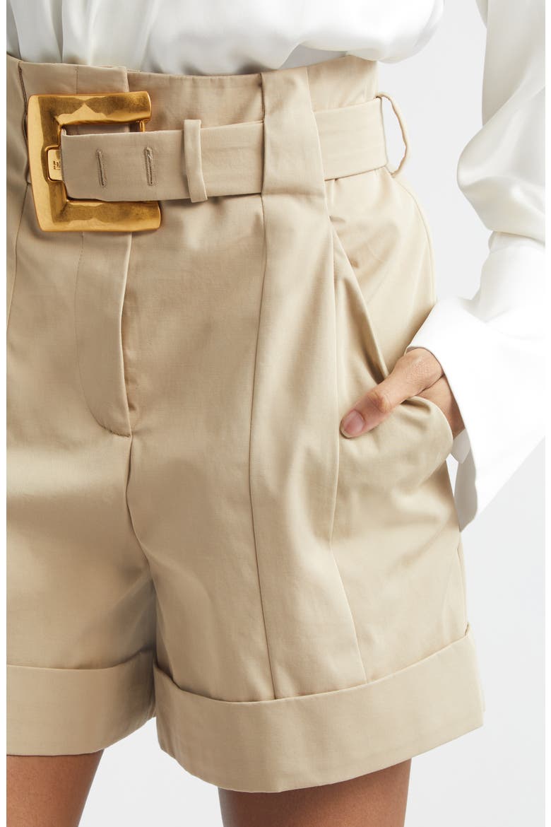 High Waist Belted Cotton Gabardine Shorts, Alternate, color, 0AN SAND
