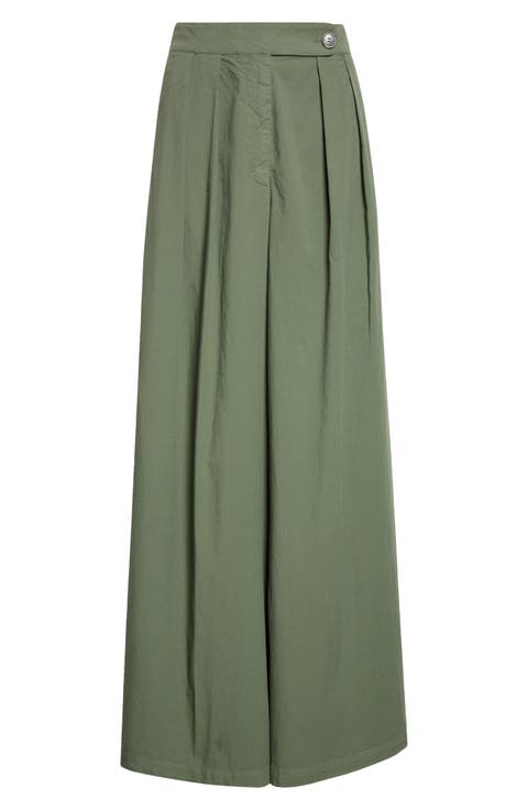 Pamplona Pleated Stretch Cotton Wide Leg Pants