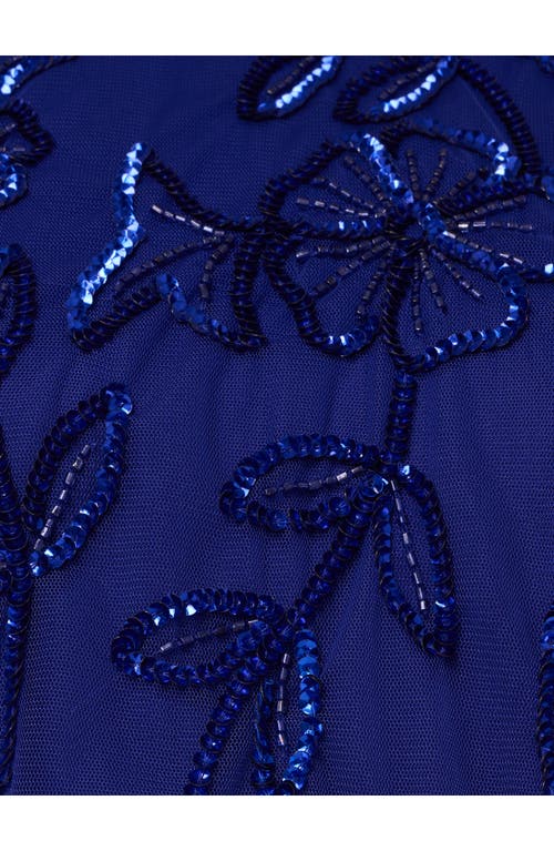 Adrianna Papell Beaded Blouson Cocktail Maxi Dress In Blue