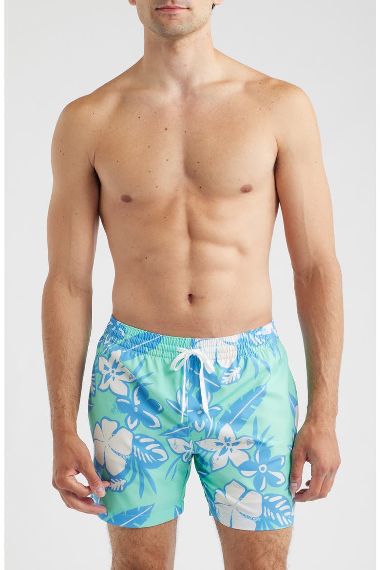The Baja Breezies 5.5 Classic Lined Swim Trunks, Main, color, TEAL - PATTERN BASED