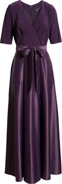 Alex Evenings Surplice Neckline Satin Formal Dress