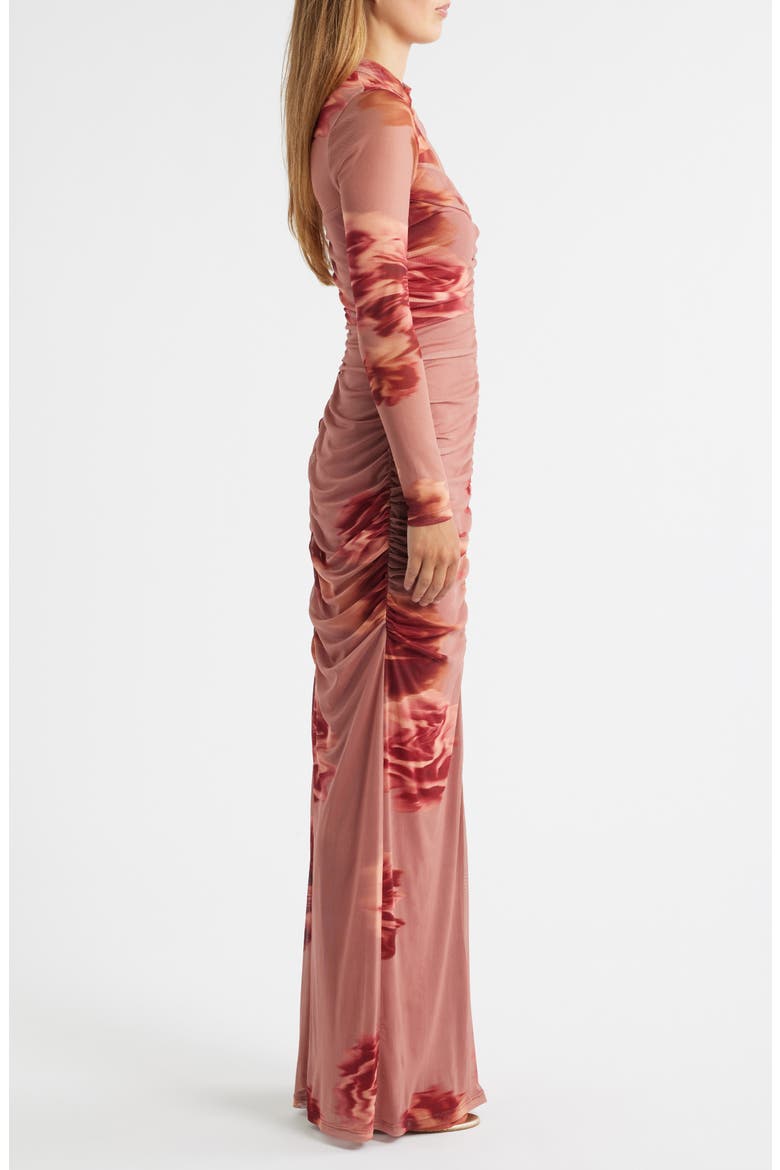 Wendy Floral Ruched Long Sleeve Gown, Alternate, color, NEUTRAL FLORAL