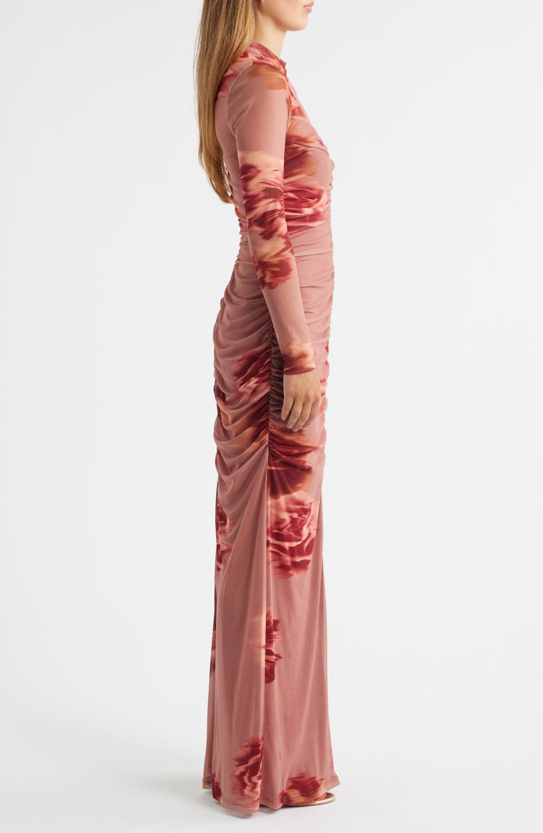 Black Halo Wendy Floral Ruched Long Sleeve Gown, Alternate, color, Neutral Floral