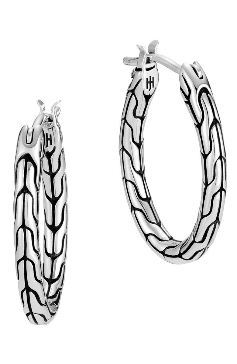 John Hardy Classic Chain Medium Sterling Silver Hoop Earrings, Main, color, Silver