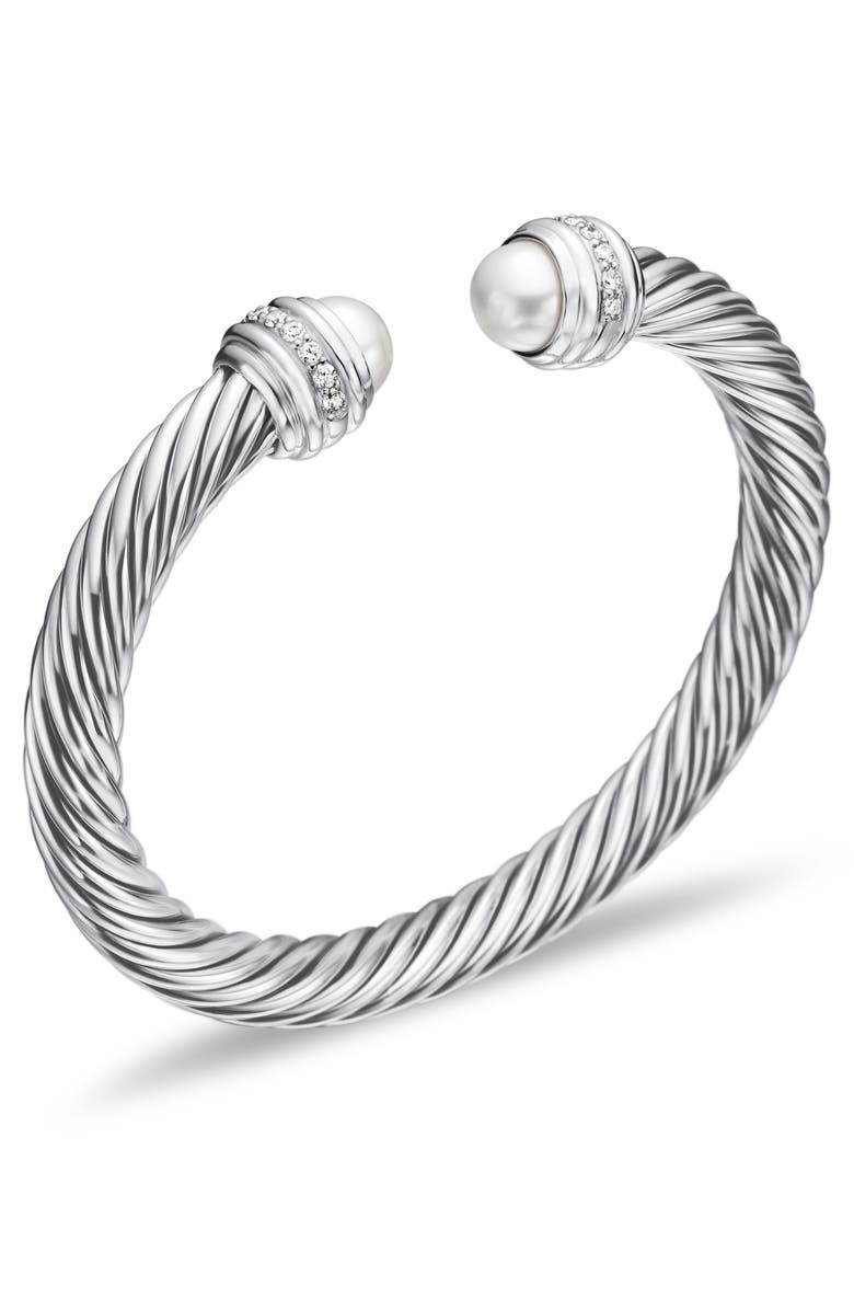 David Yurman The Cable Collection<sup>®</sup> Diamond & Genuine Pearl Cuff Bracelet, 7mm, Alternate, color, 