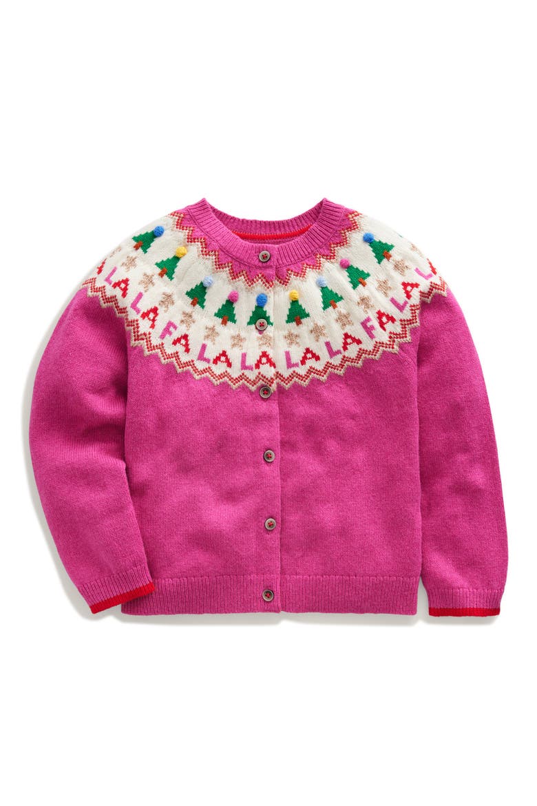 Kids' Holiday Fair Isle Cardigan, Main, color, VIBRANT PINK FESTIVE