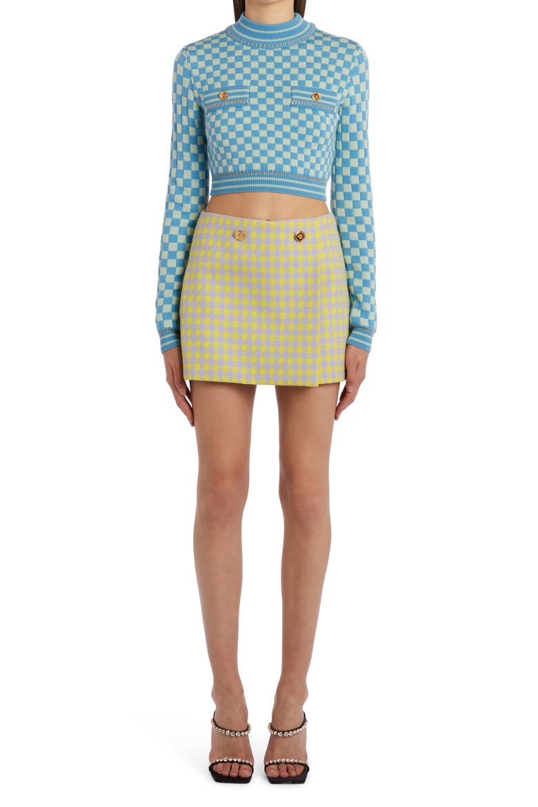 Houndstooth Wool Tweed Faux Wrap Miniskirt, Alternate, color, ORCHID PINEAPPLE