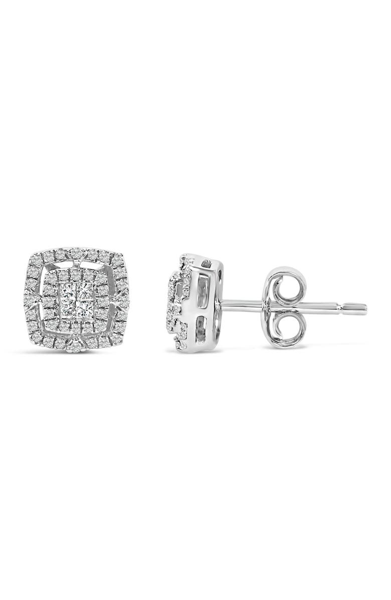 Haus of Brilliance Silver 1/4 Cttw Diamond Double Halo Cushion Shaped Stud Earrings, Alternate, color, White