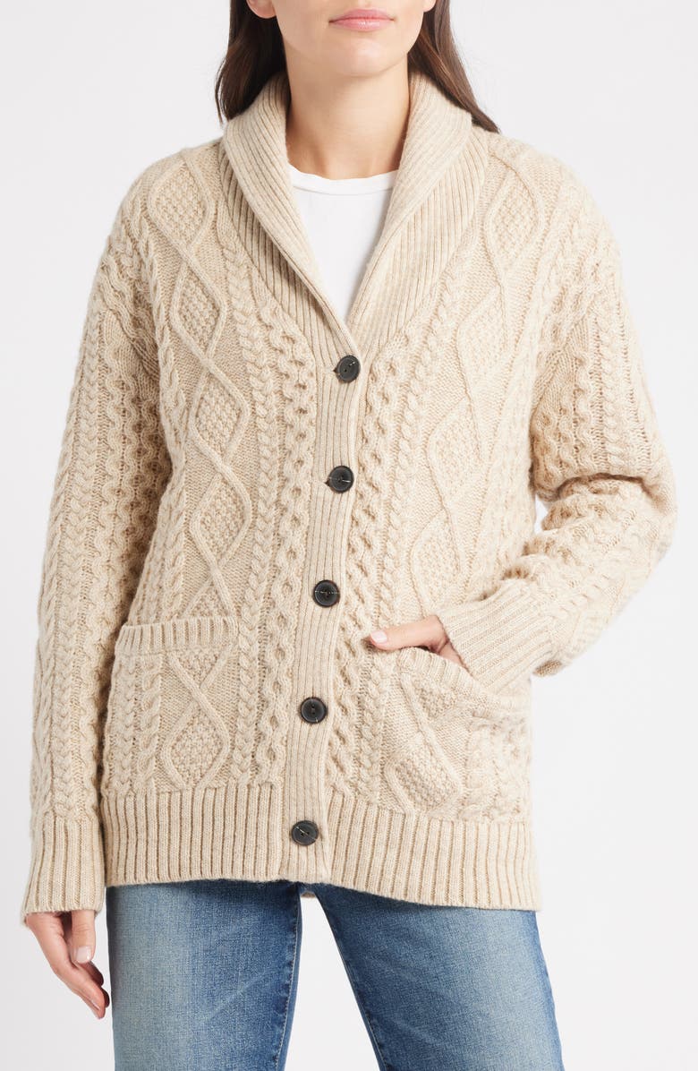 Pendleton Wool Fisherman Cardigan, Alternate, color, Driftwood