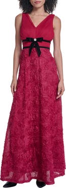 KARL LAGERFELD PARIS Floral Bow Waist Sleeveless Gown