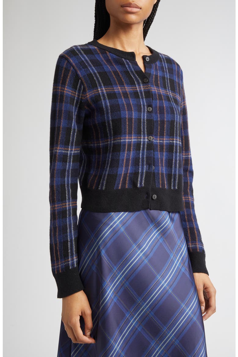 Intarsia Plaid Wool & Cashmere Cardigan, Alternate, color, CASPIAN COMBO