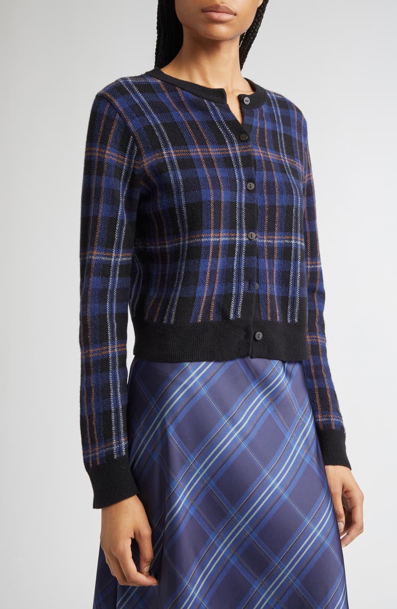 Vince Intarsia Plaid Wool & Cashmere Cardigan, Alternate, color, Caspian Combo