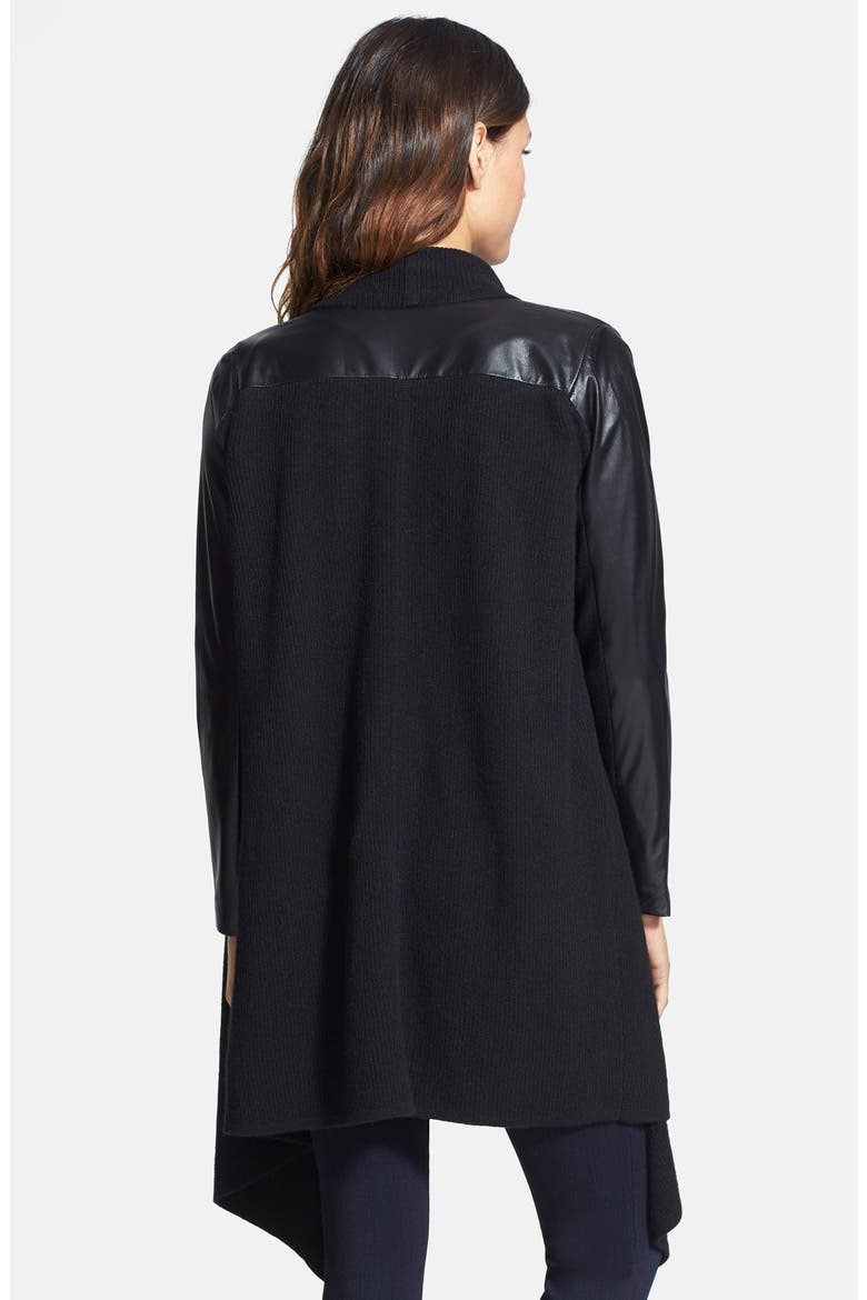 Cashmere & Leather Sweater Coat, Alternate, color, BLACK
