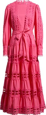 LAYERED WITH LOVE Lace Trim Long Sleeve Cotton Maxi Dress