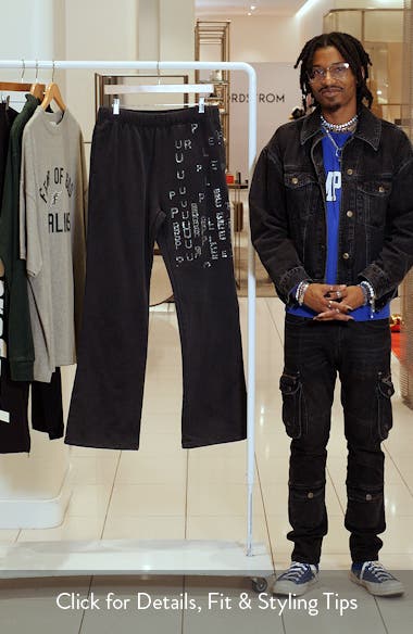 PURPLE BRAND Rhinestone Cotton Fleece Flare Sweatpants (Men ...
