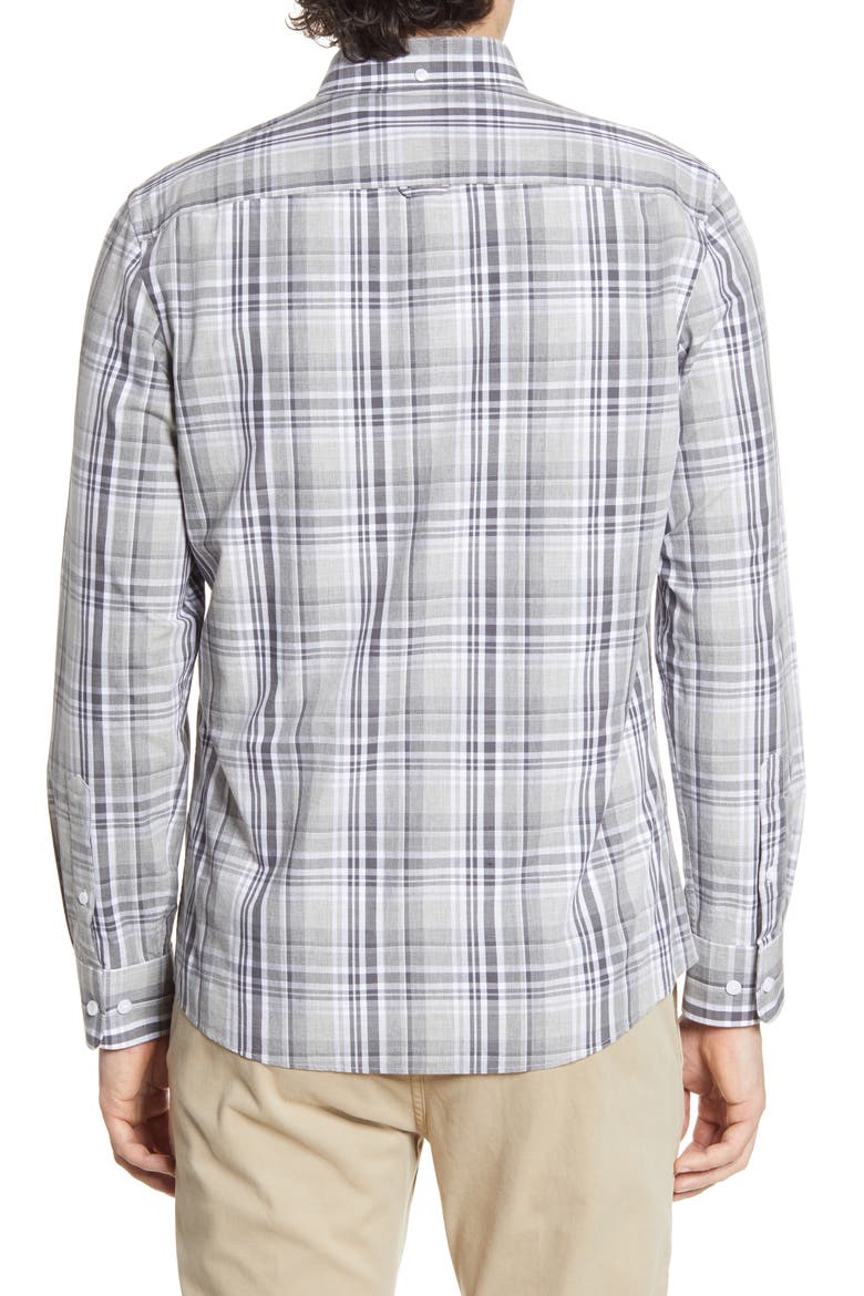 Slim Fit Plaid Button-Down Shirt, Alternate, color, GREY SILK LINEN MADRAS CHECK