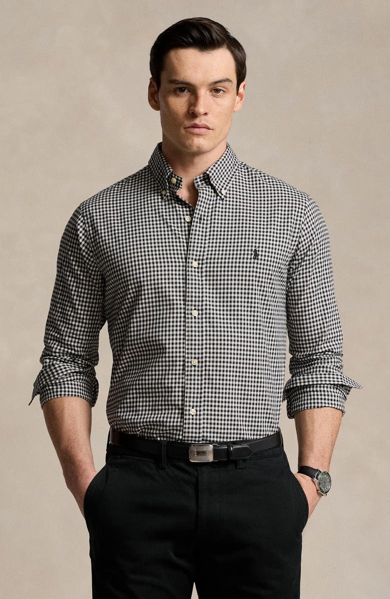 Polo Ralph Lauren Classic Fit Gingham Sanded Twill Button-Down Shirt, Alternate, color, 4192B Nero/Blanc