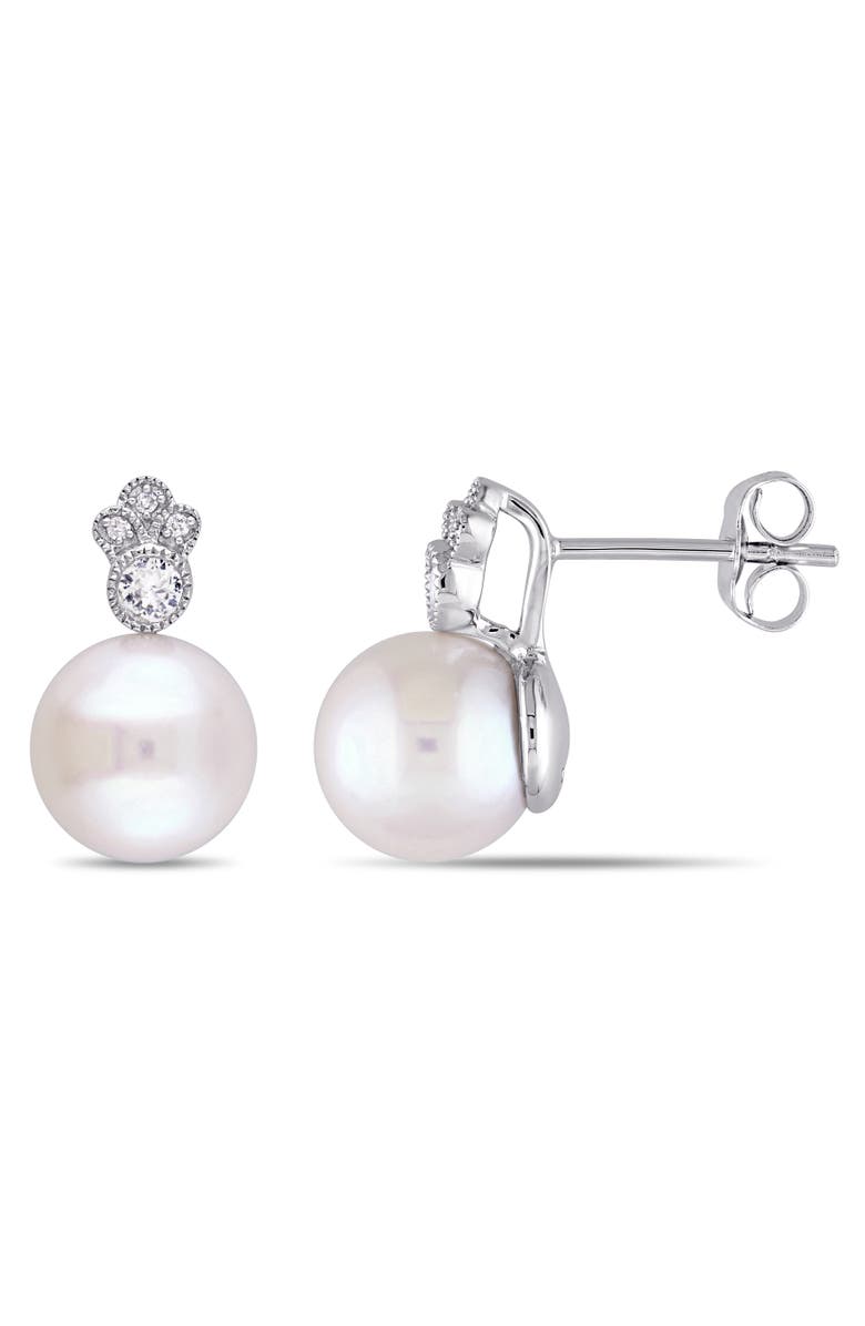 Julianna B. Pearl, White Sapphire & Diamond Stud Earrings 10k, Main, color, 10K White Gold