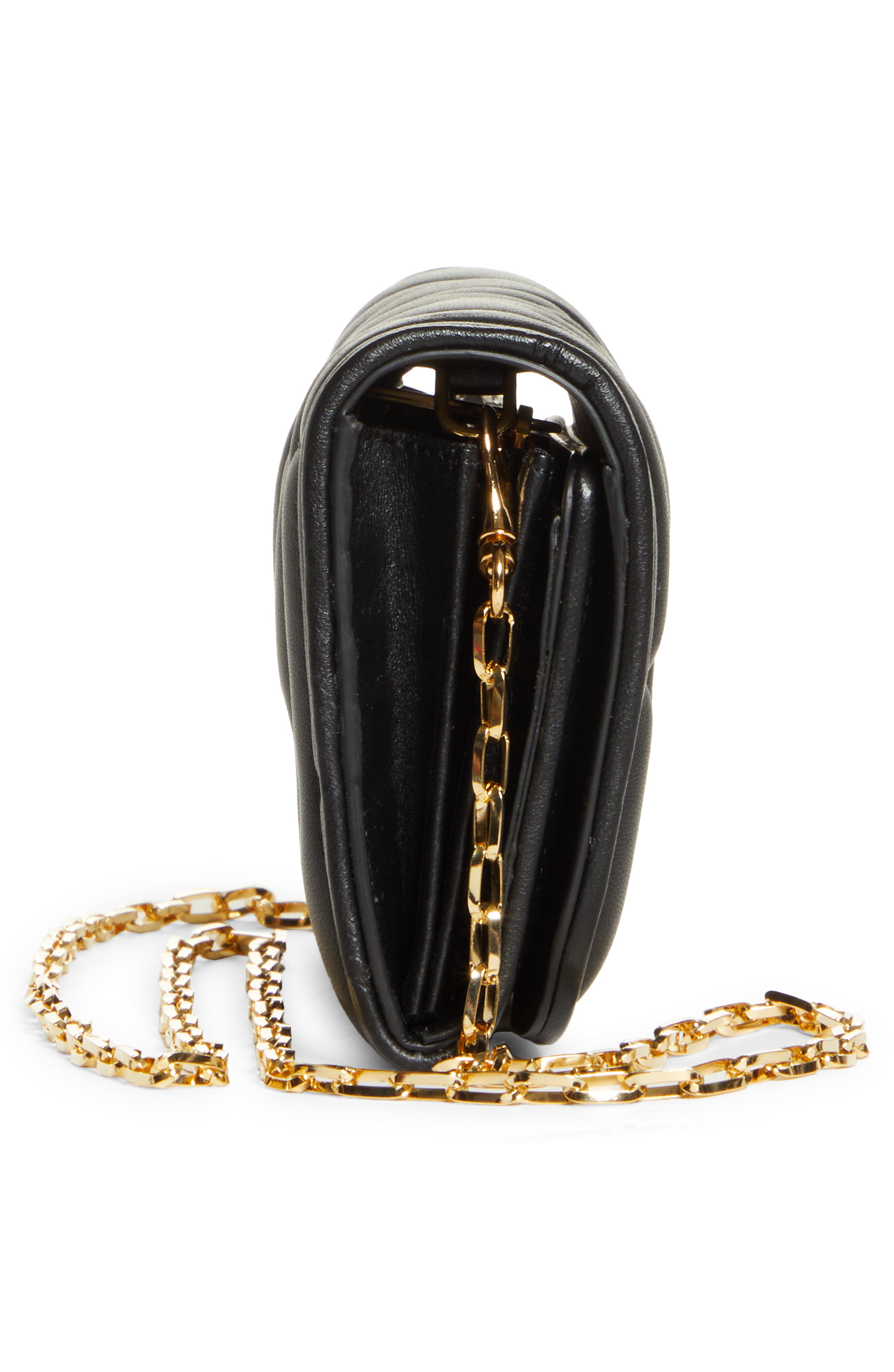 Moschino Matelassé Leather Wallet on a Chain, Alternate, color, 