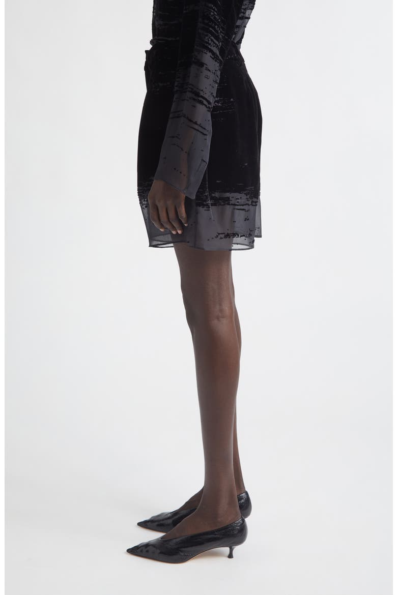 Glitch Devoré Velvet & Sheer Chiffon Shorts, Alternate, color, BLACK