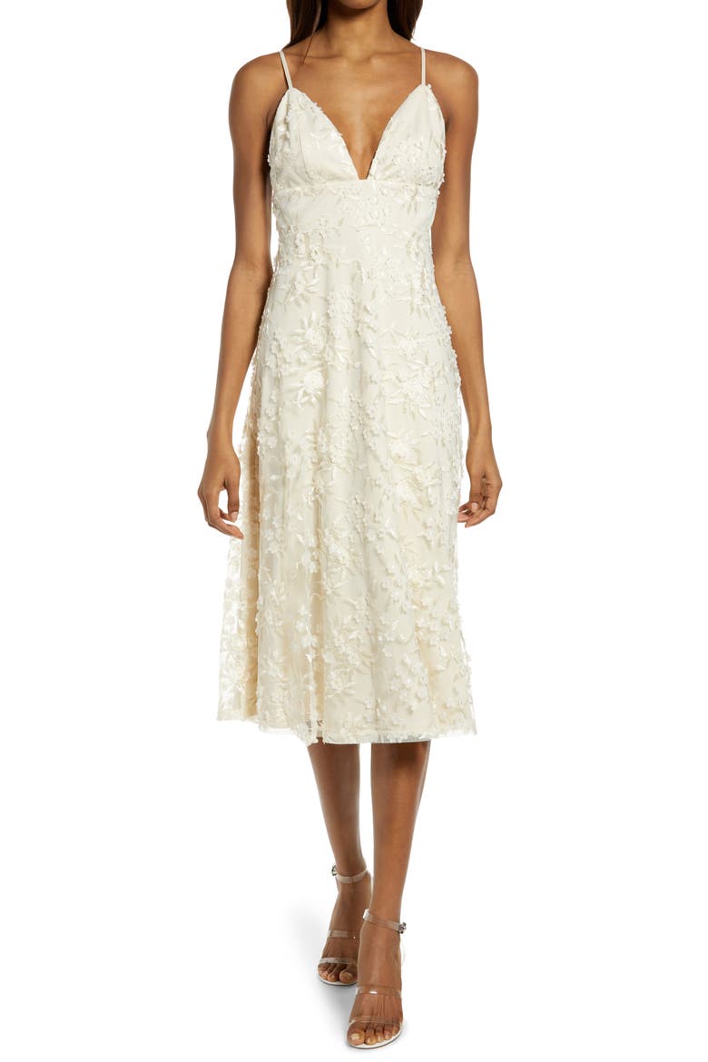 Flourishing Embroidered Lace Fit & Flare Dress, Main, color, CREAM