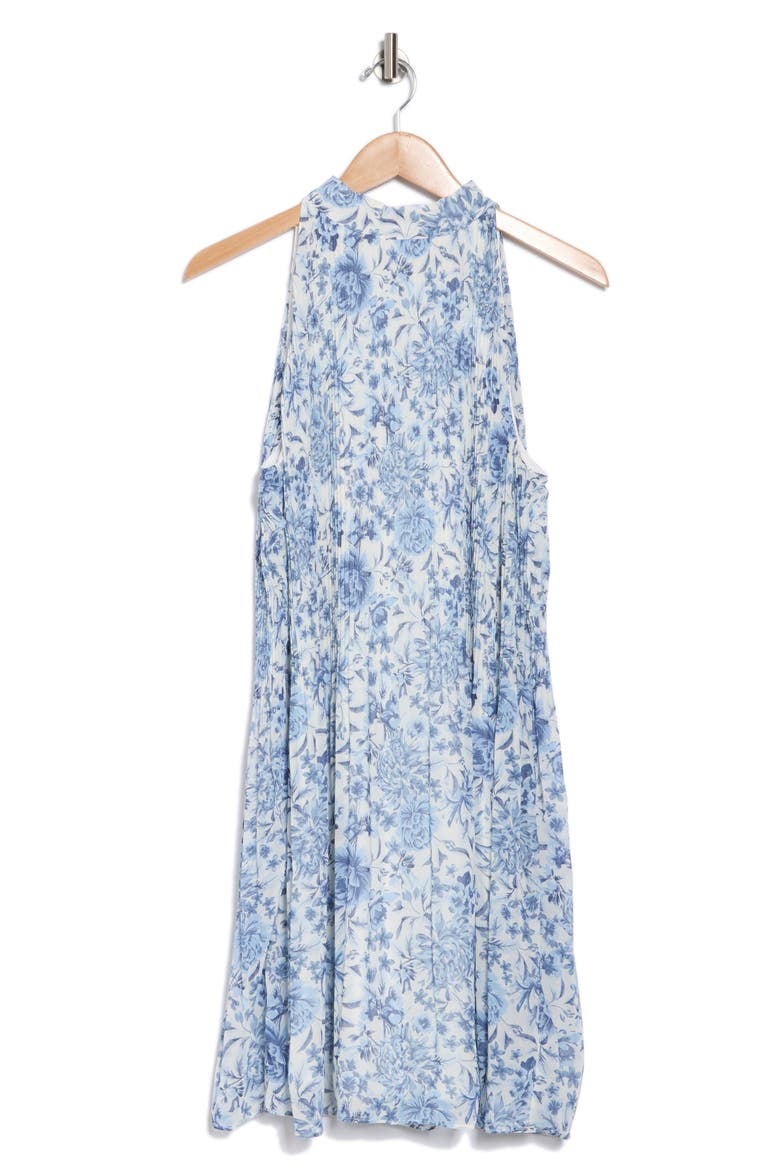 Floral Mock Neck Sleeveless Pleated Trapeze Dress, Alternate, color, SOFT INDIGO
