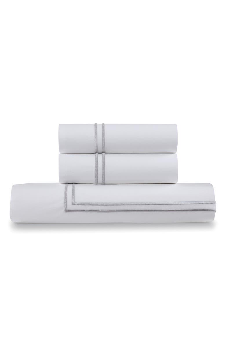 ELLA JAYNE HOME Cotton Percale 3-Piece Duvet Set with Satin Stitching, Main, color, Silver