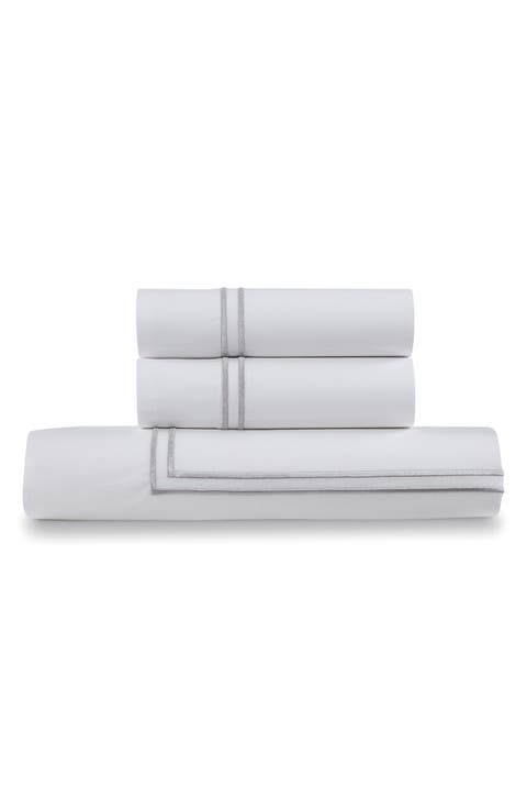Cotton Percale 3-Piece Duvet Set with Satin Stitching