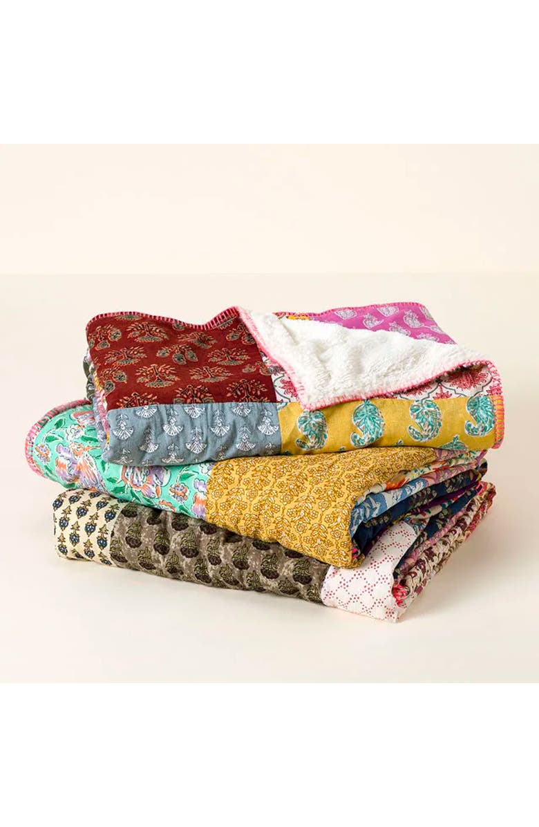 Uncommon Goods Repurposed Sari Plush Backed Blanket, Main, color, Multi-Colored Patchwork
