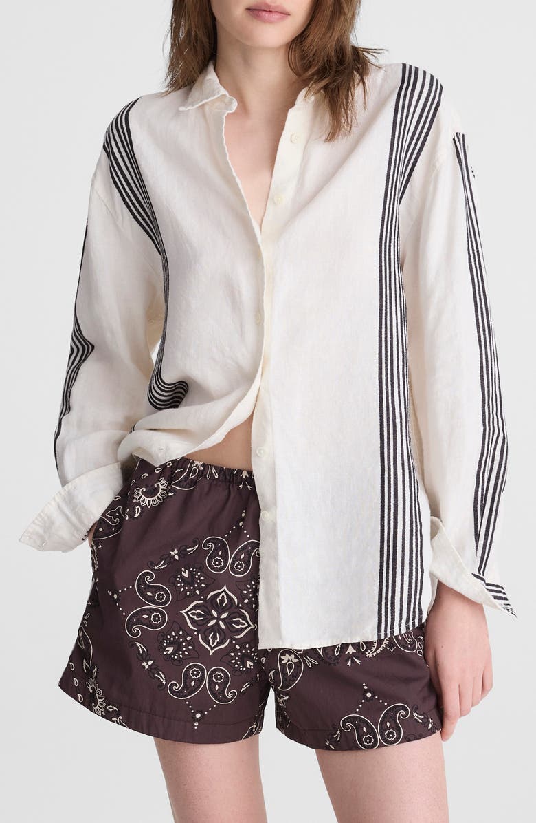 Madewell Vertical Stripe Linen Blend Button-Up Shirt, Main, color, Bold Placement Stripe Black