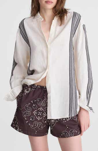 Vertical Stripe Linen Blend Button-Up Shirt