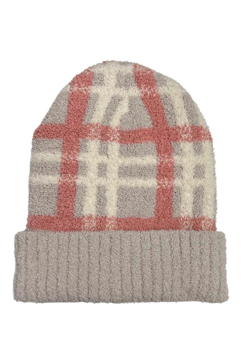 Cozy Plaid Cuff Beanie, Main, color, BLUSH