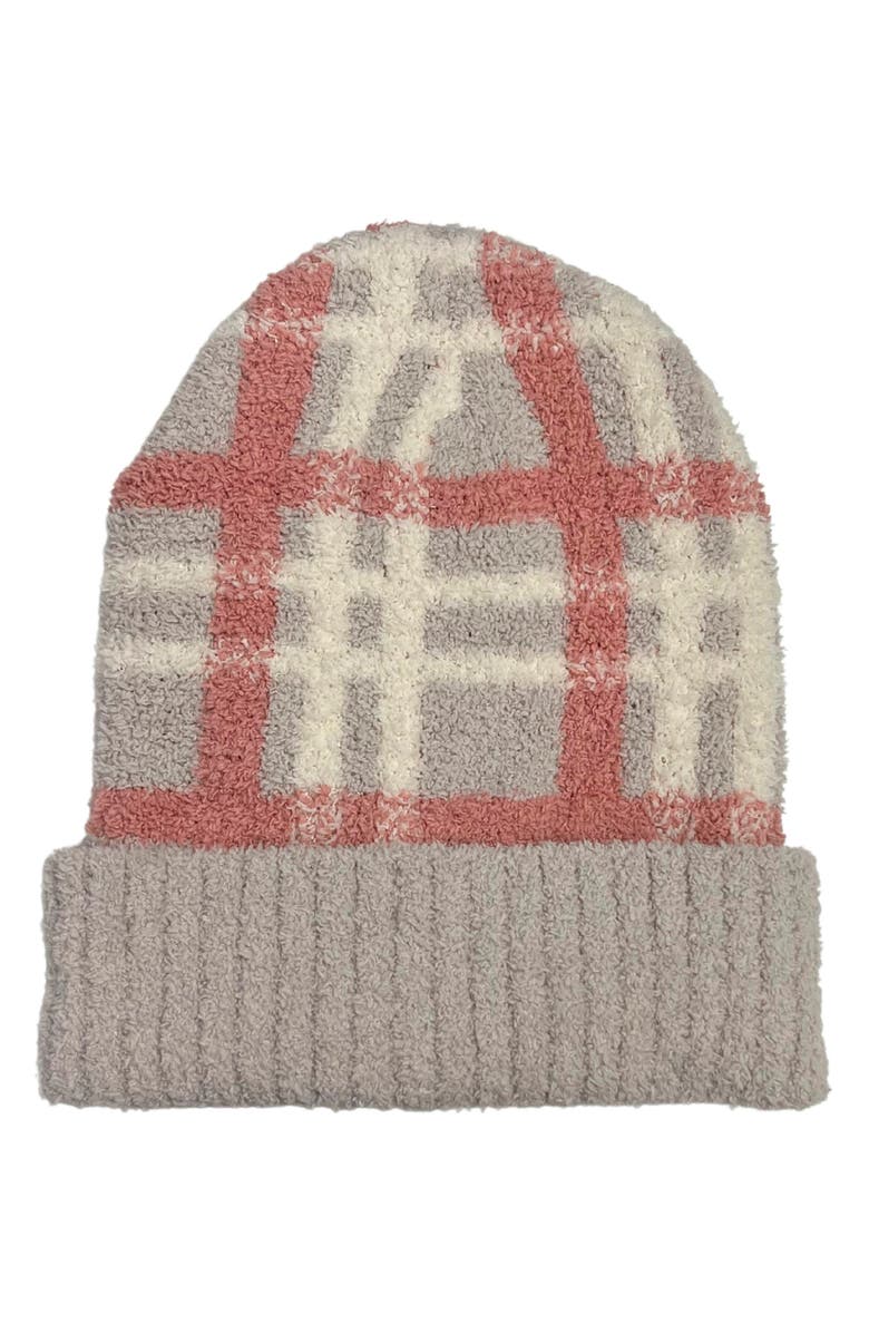 MARCUS ADLER Cozy Plaid Cuff Beanie, Main, color, Blush