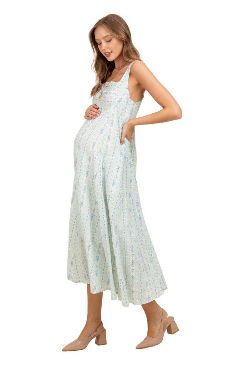 Cotton Floral Square Neck Sleeveless Maxi Dress, Alternate, color, Light Blue
