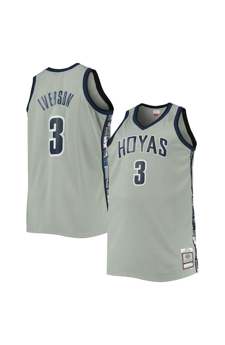 Mitchell & Ness Men's Mitchell & Ness Allen Iverson Gray Georgetown Hoyas Big & Tall 1995/96 Replica Player Jersey, Main, color, Gray