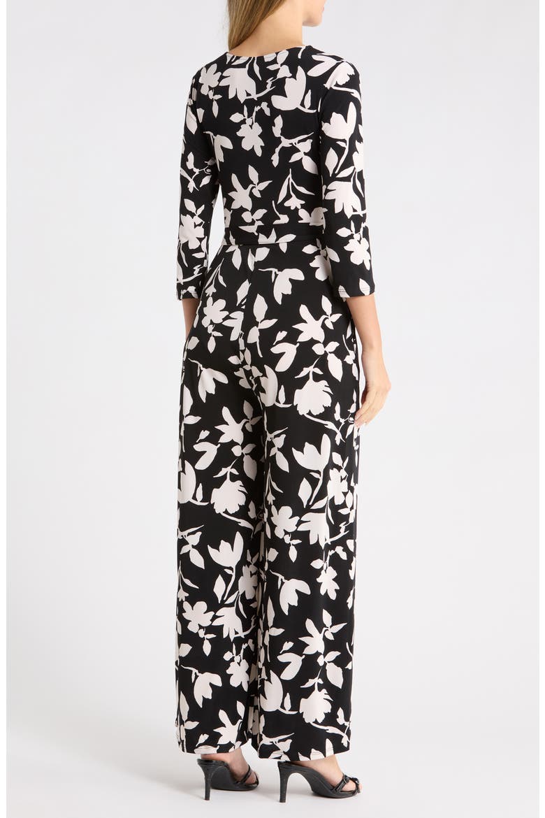 Three Quarter Sleeve Wide Leg Jumpsuit, Alternate, color, BLACK FLORAL