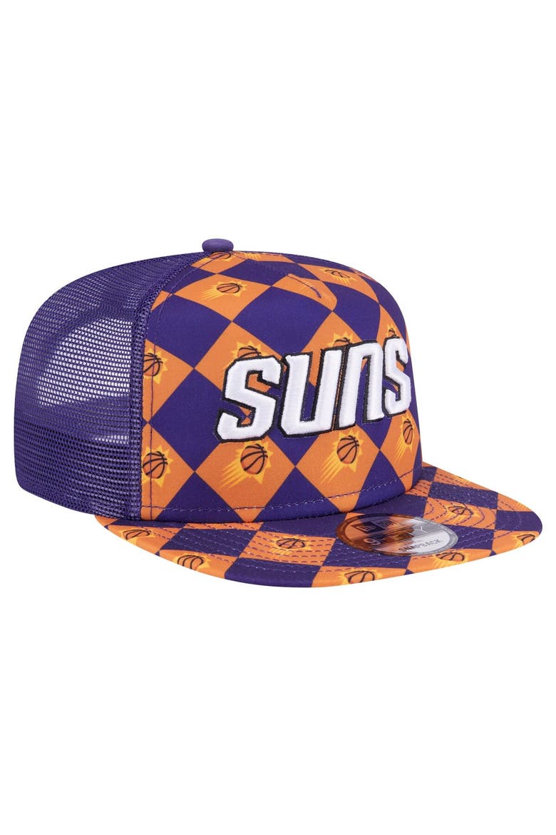 Men's New Era Purple Phoenix Suns Seeing Diamonds A-Frame Trucker 9FIFTY Snapback Hat, Alternate, color, Purple