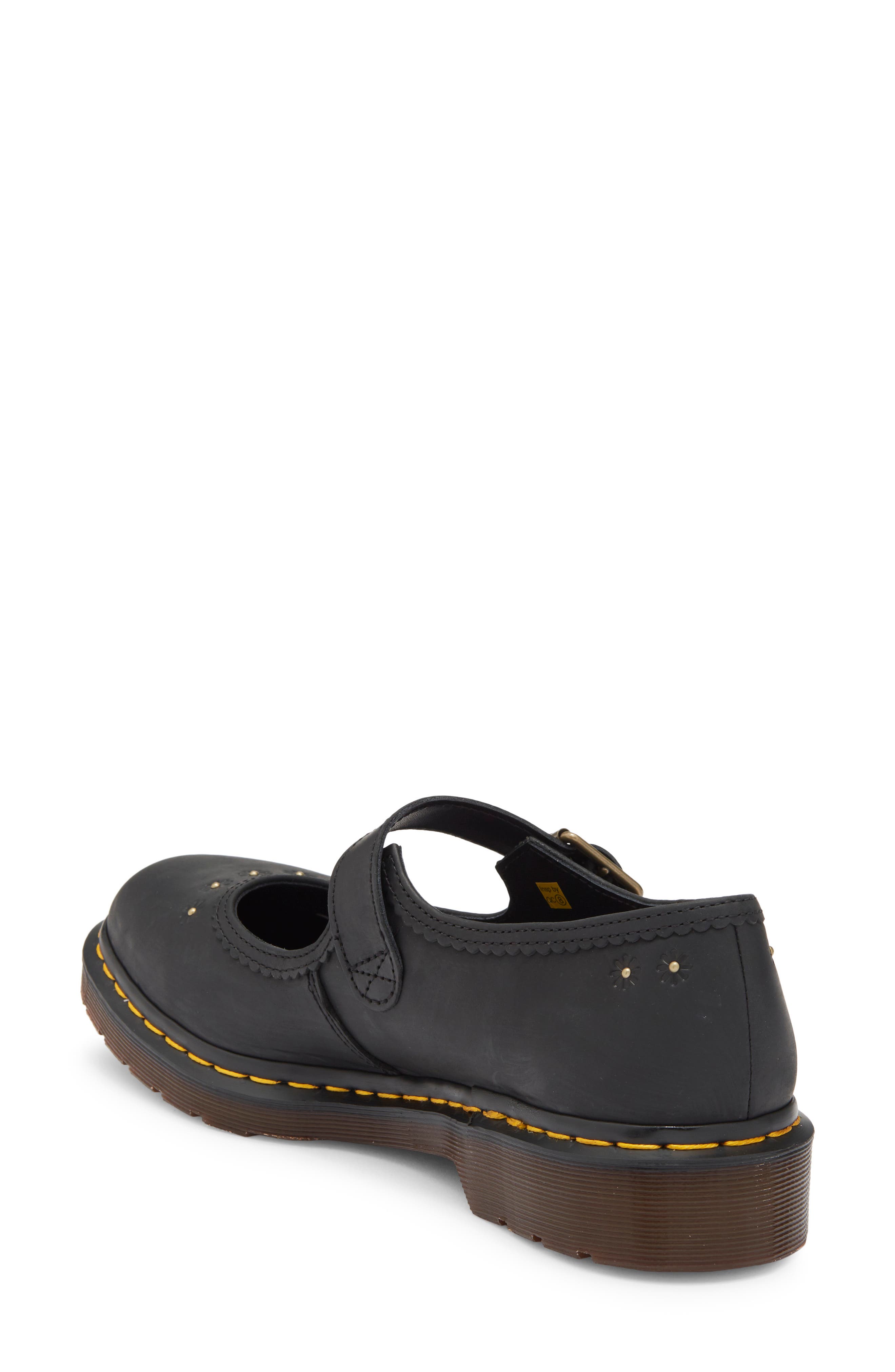 Flower Mary Jane Flat, Alternate, color, BLACK