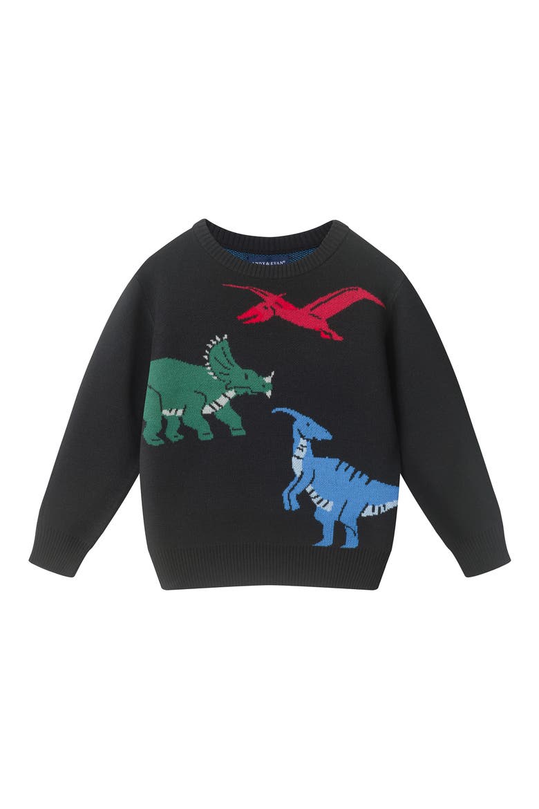 Kids' Dino Pullover Sweater, Main, color, BKA -BLACK DINO