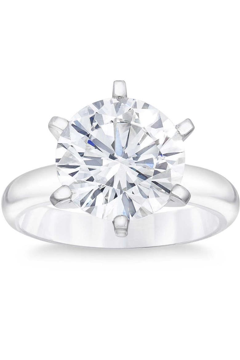 Certified 4Ct Round Diamond Solitaire Engagement Ring 14k Gold Lab Grown, Main, color, 14k White Gold