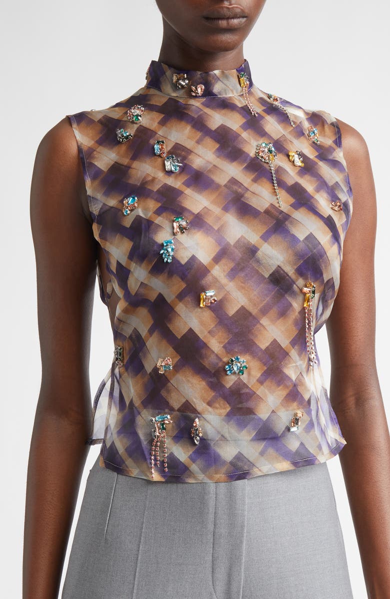 Dries Van Noten Carmasa Crystal Embellished Silk Top, Alternate, color, Purple