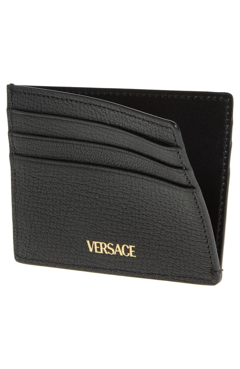 Versace Medusa Grained Leather Card Case, Alternate, color, Black Versace Gold