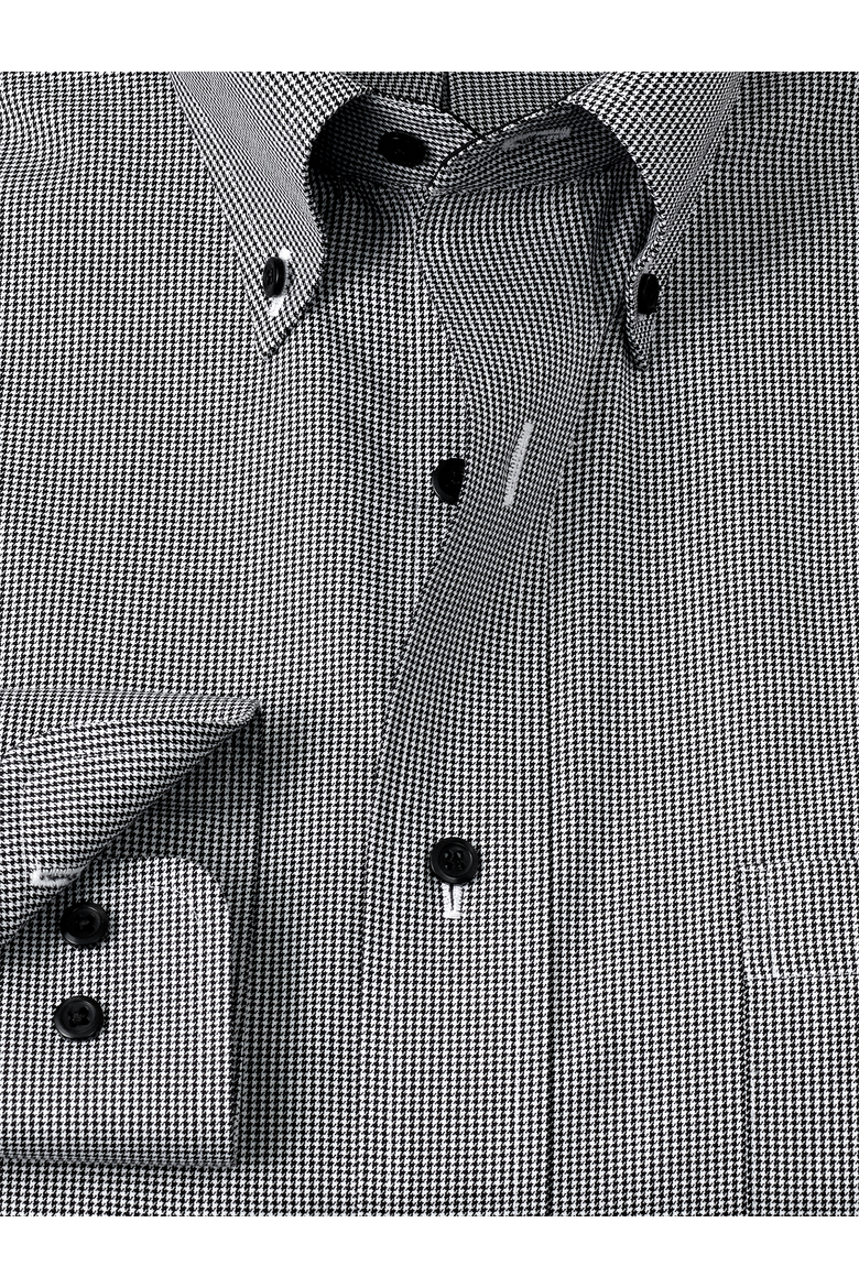Cotton Buttondown Collar Twill Slim Contrast Trim Button Cuff Long Sleeve Shirt, Alternate, color, Black