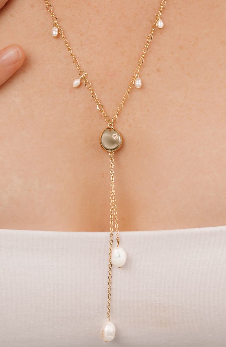 Ettika Freshwater Pearl Station Y-Necklace, Alternate, color, Gold