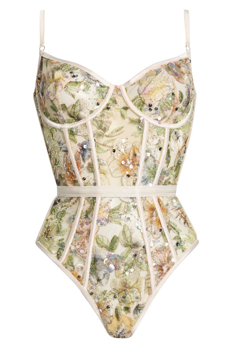 Sequin Embroidered Underwire Bodysuit, Alternate, color, CHAMPAGNE SPARKLE