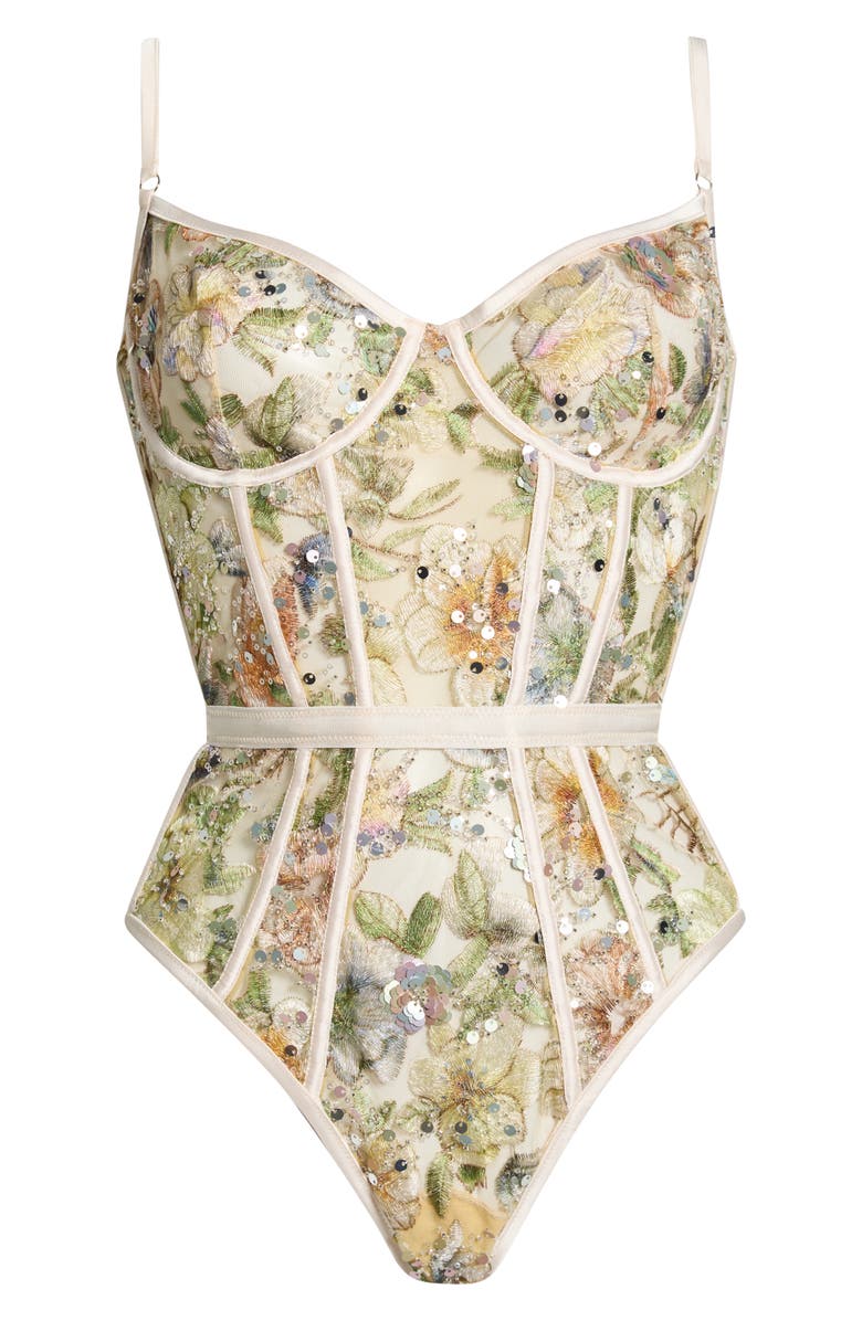 KILO BRAVA Sequin Embroidered Underwire Bodysuit, Alternate, color, Champagne Sparkle