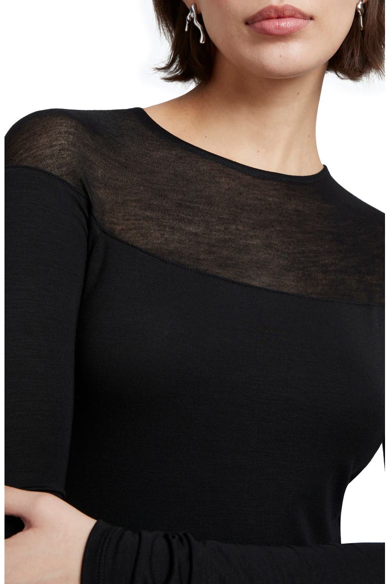 Pearl Sheer Yoke Jersey Top, Alternate, color, BLACK
