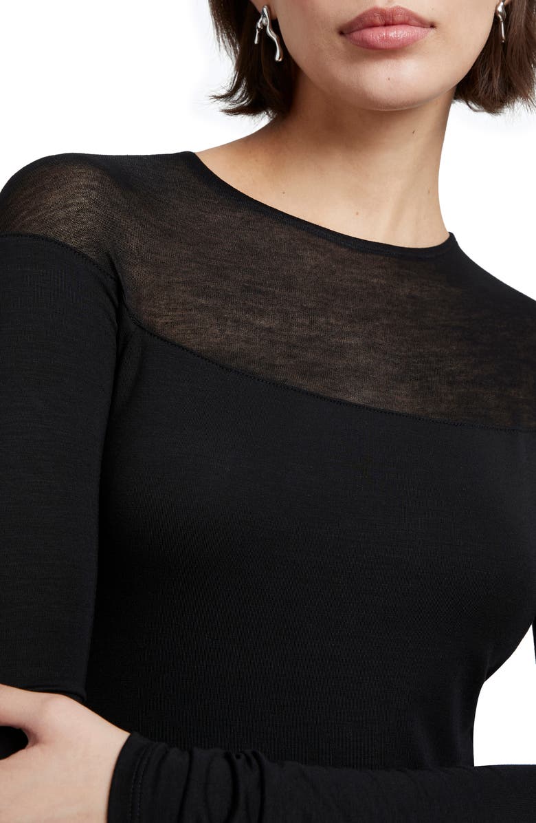 Marcella Pearl Sheer Yoke Jersey Top, Alternate, color, Black