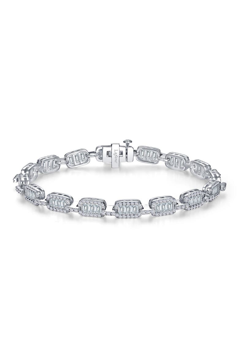 Simulated Diamond Baguette Link Bracelet, Main, color, WHITE