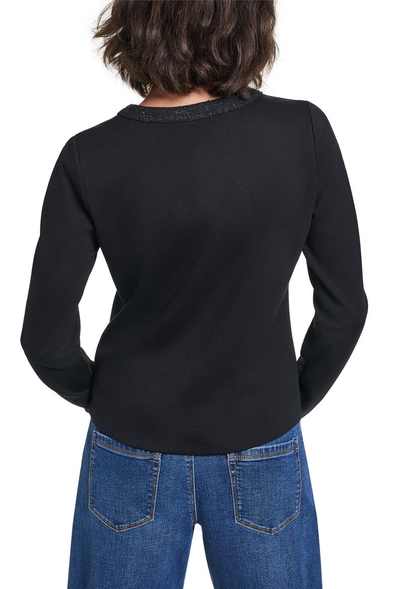 Ponte Long Sleeve Top with Button Pockets, Alternate, color, BLACK